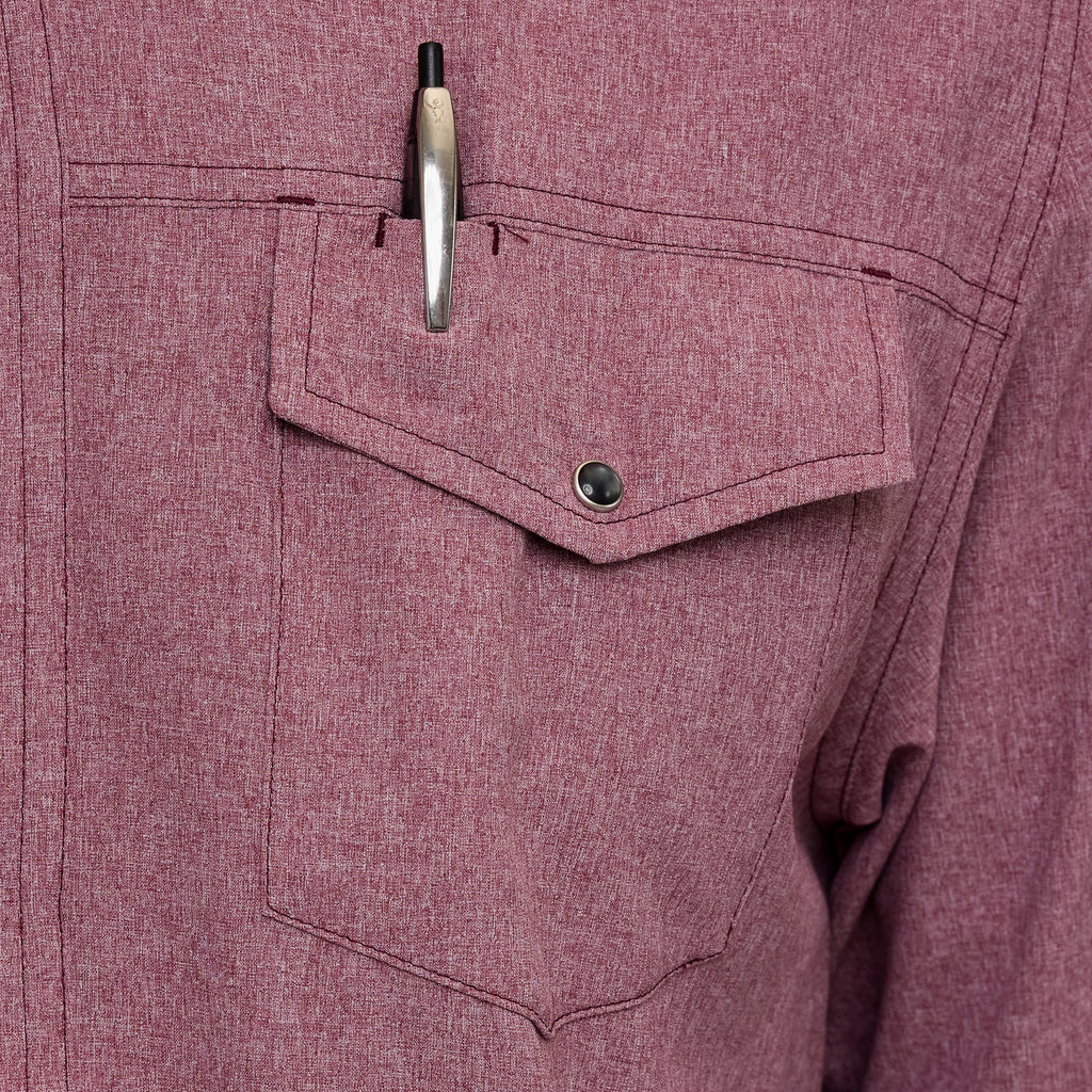 Maroon Pearl Snap Shirt | Long Sleeve